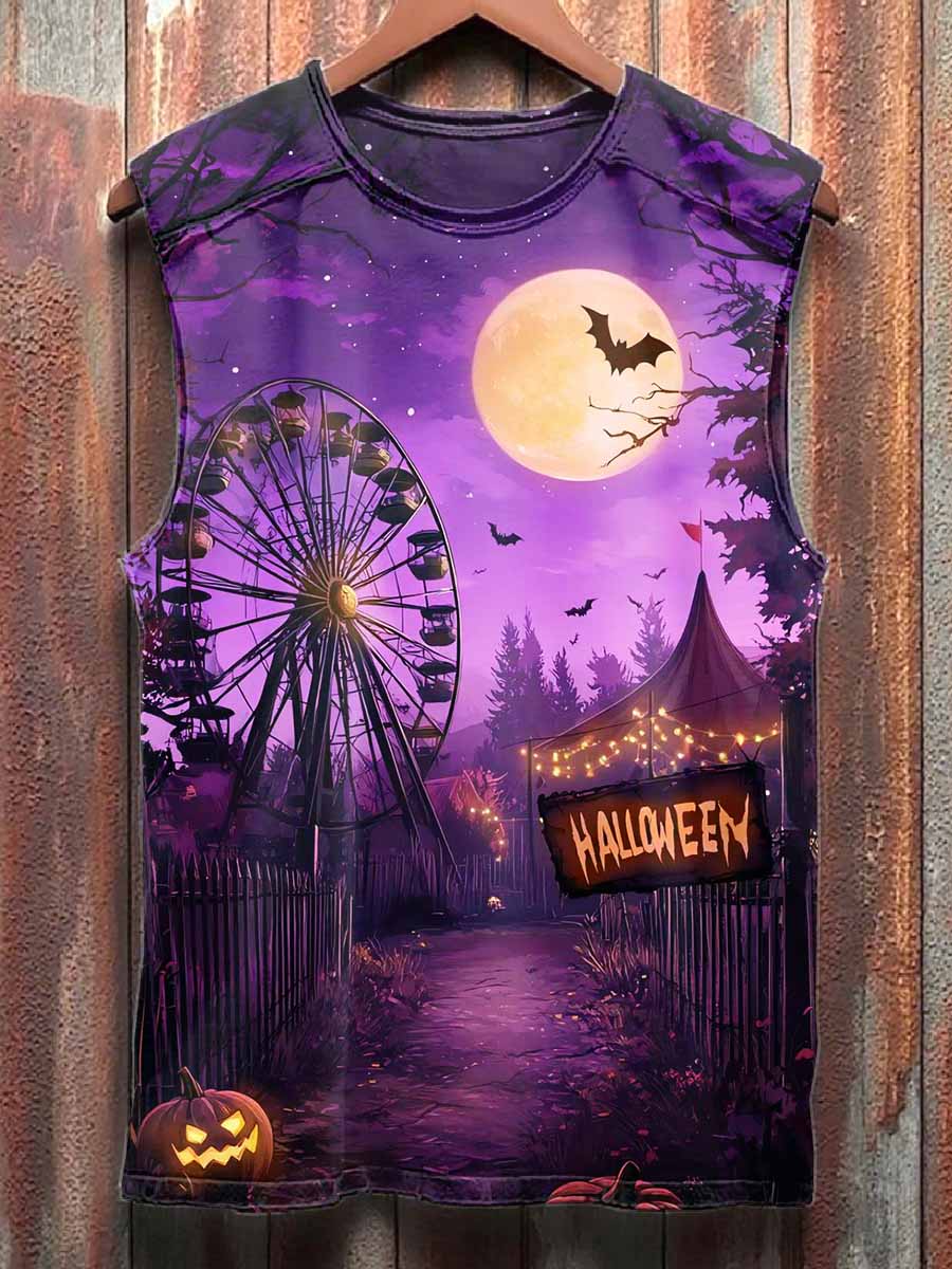 Vintage Halloween Graffiti Print Casual Cotton Tank Top