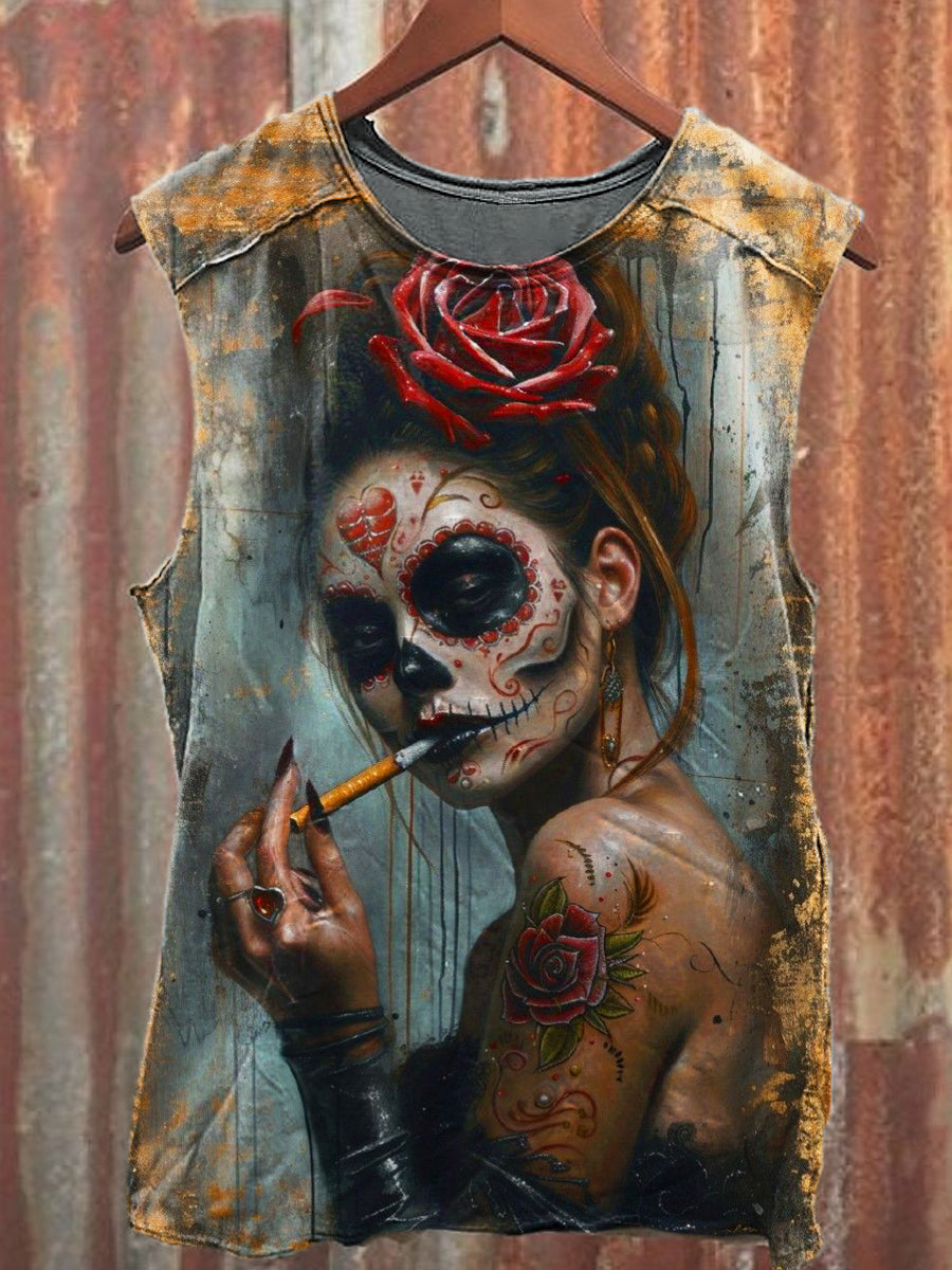Men's Casual Corpse Bride Printed Tank Top