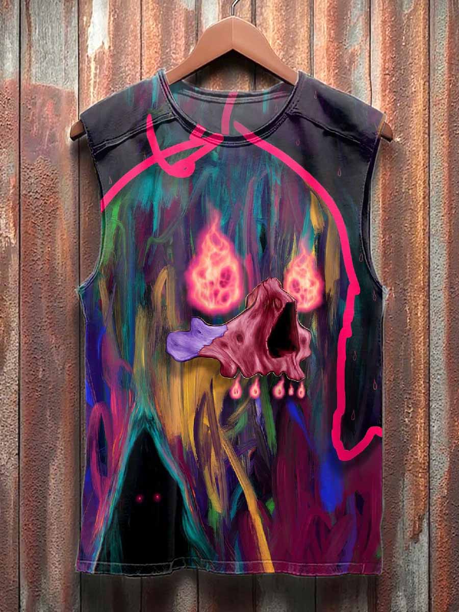 Retro Dark Graffiti Print Casual Cotton Tank Top