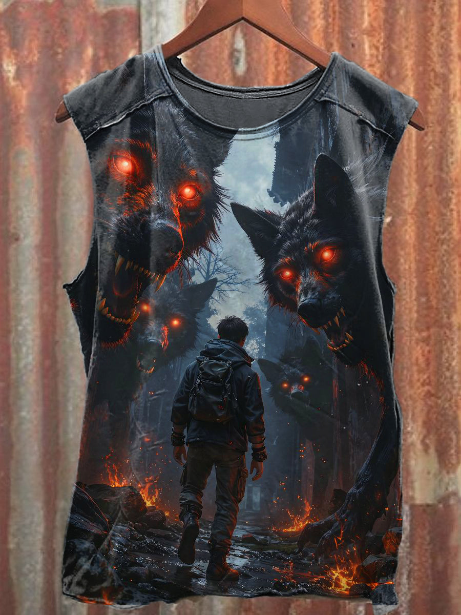 Men's Casual Wolf Printed Tank Top