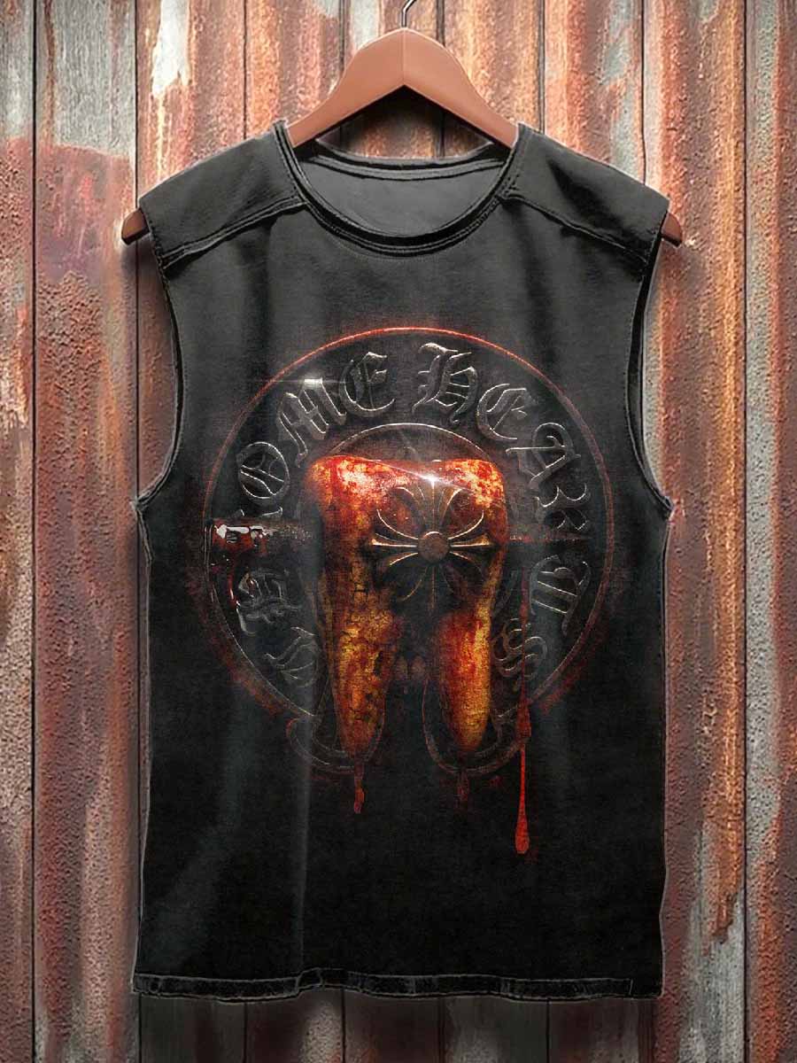 Retro Dark Graffiti Print Casual Cotton Tank Top
