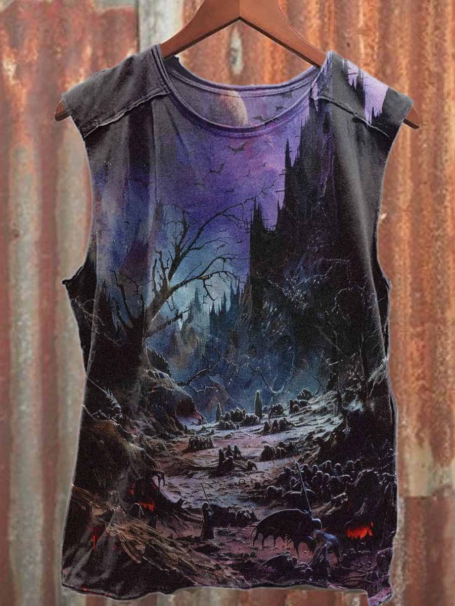 Retro Graffiti Print Casual Cotton Tank Top