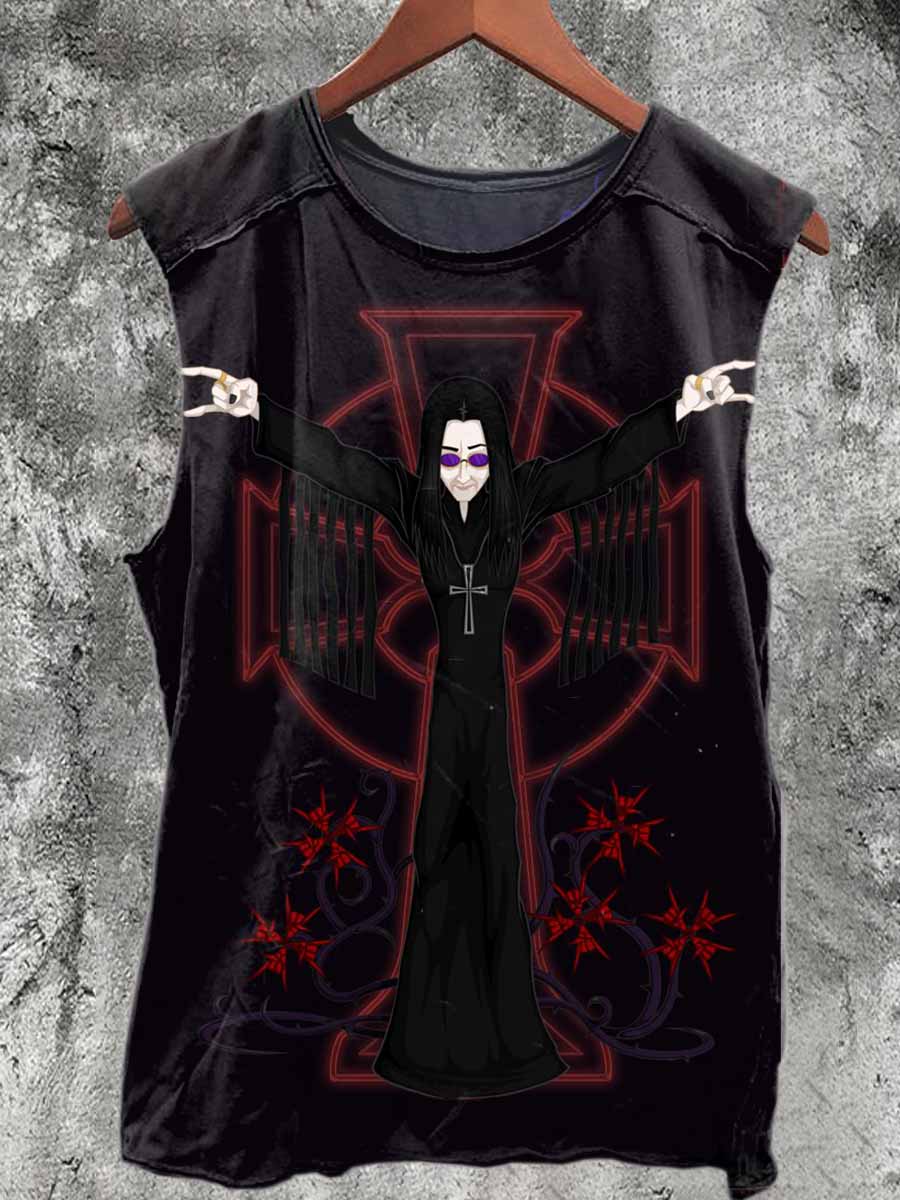 Men's Godfather Of Metal Never Dies Printed Round Neck Tank Top