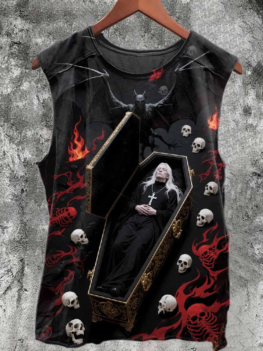 Men's Godfather Of Metal Never Dies Printed Round Neck Tank Top