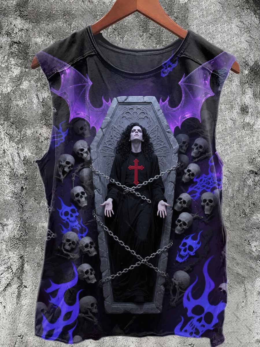 Men's Godfather Of Metal Never Dies Printed Round Neck Tank Top