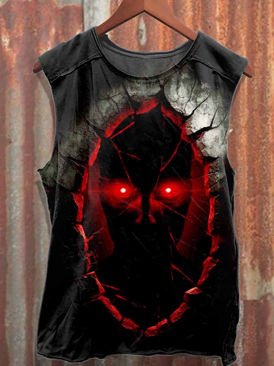 Vintage Dark Mask Graffiti Print Cotton Loose Tank Top