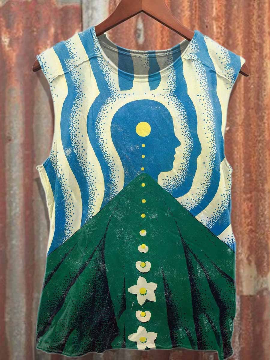 Retro Graffiti Print Casual Cotton Tank Top
