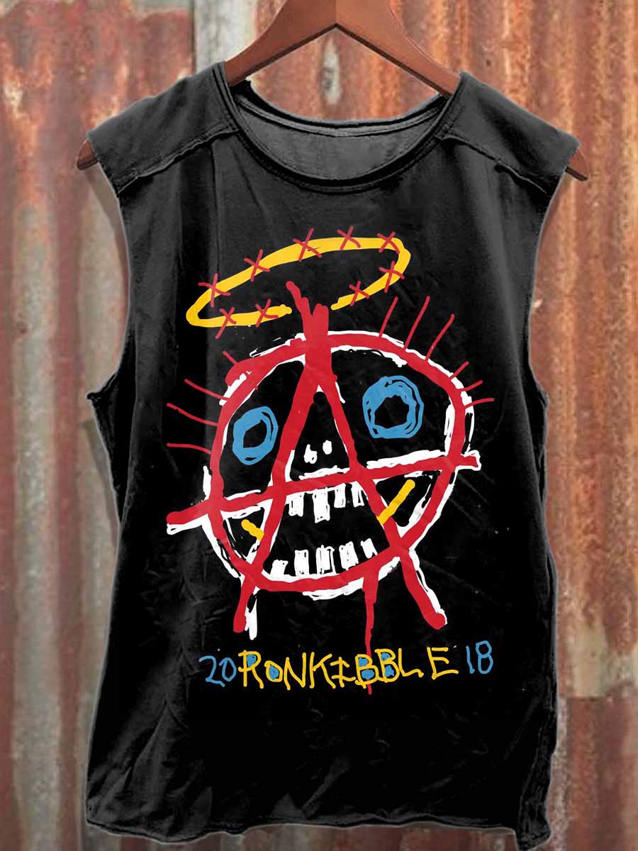 Retro Graffiti Print Casual Cotton Tank Top