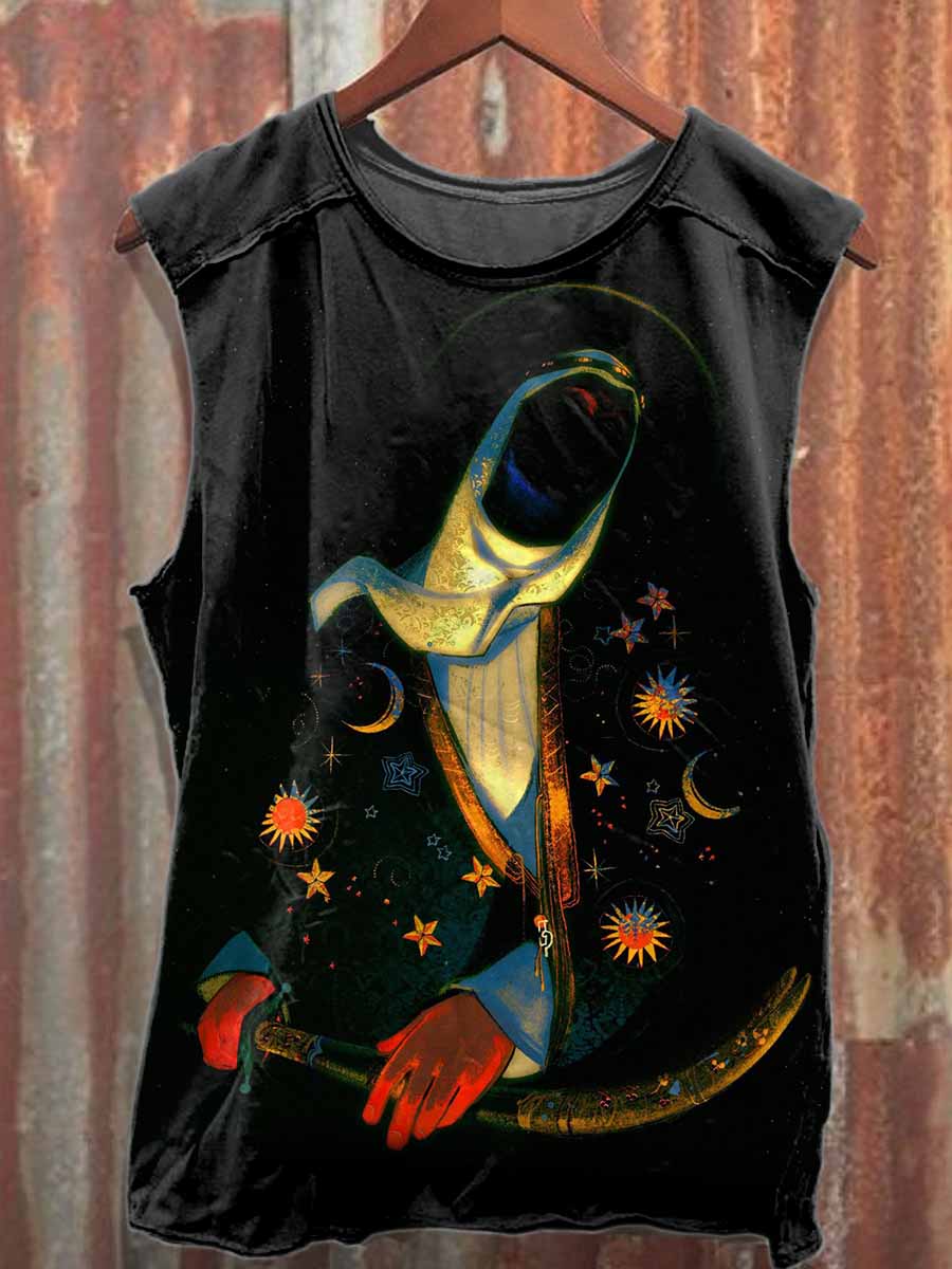 Retro Graffiti Print Casual Cotton Tank Top