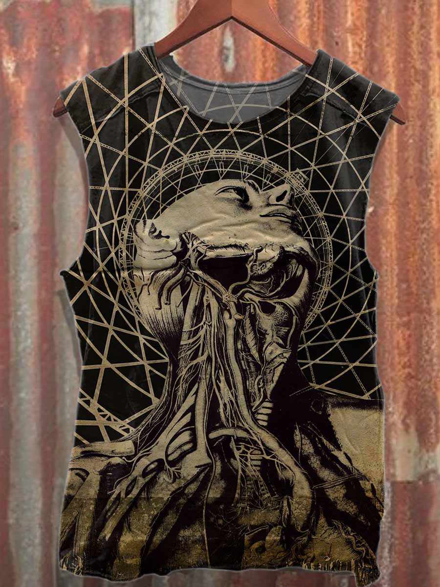 Retro Graffiti Print Casual Cotton Tank Top