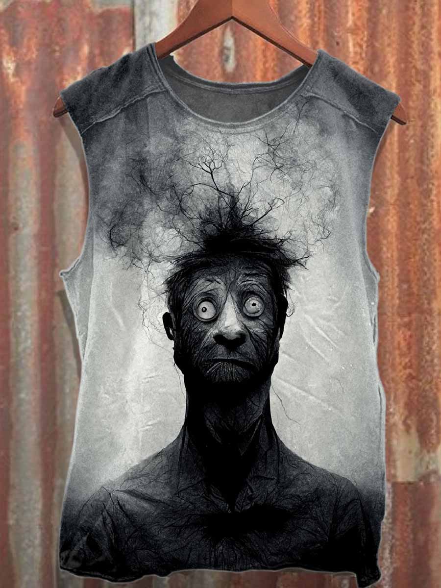 Retro Graffiti Print Casual Cotton Tank Top