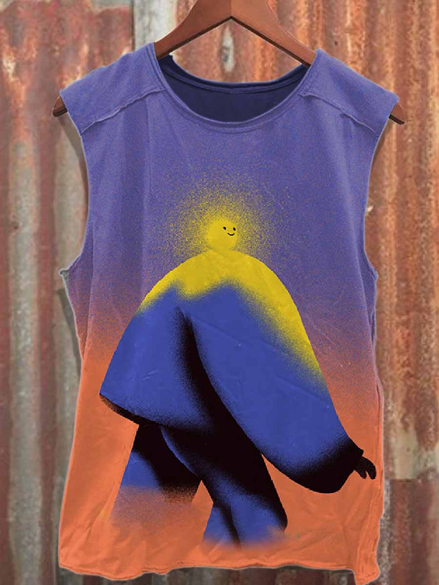 Retro Graffiti Print Casual Cotton Tank Top