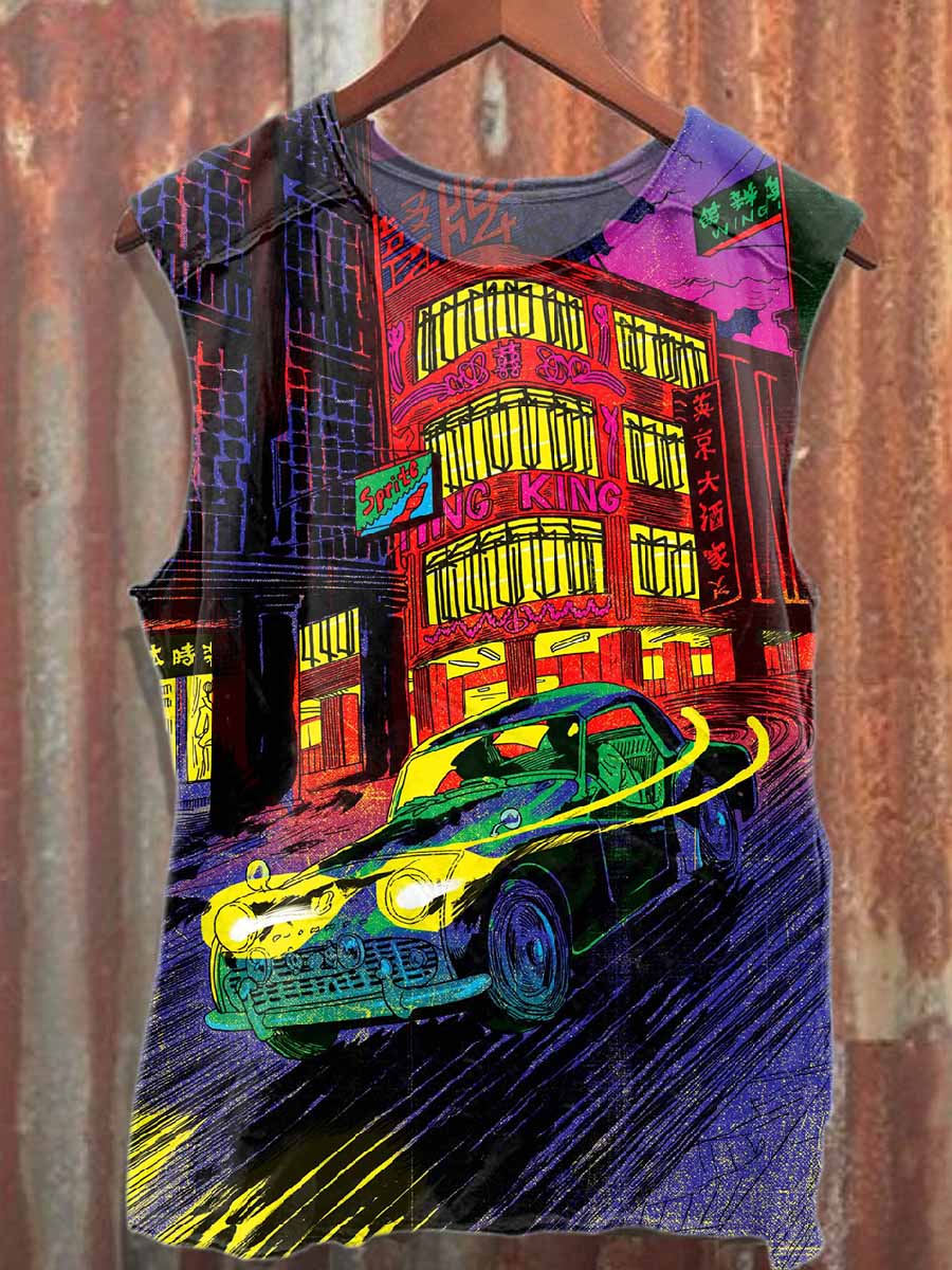 Retro Graffiti Print Casual Cotton Tank Top