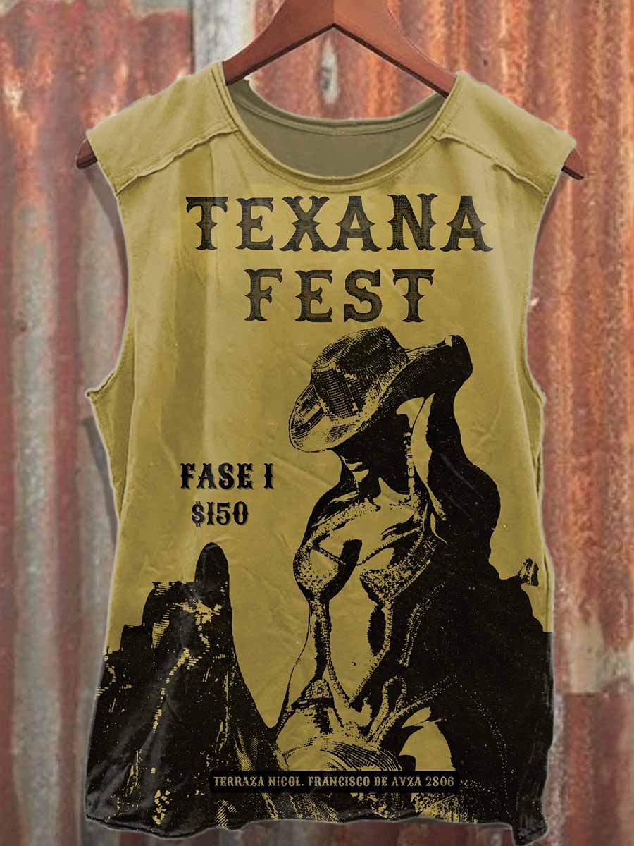 Vintage Western Print Casual Cotton Tank Top