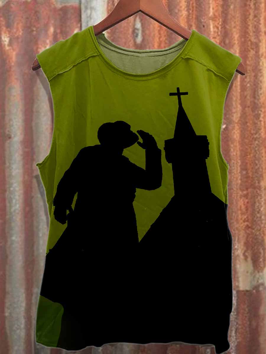 Vintage Western Print Casual Cotton Tank Top