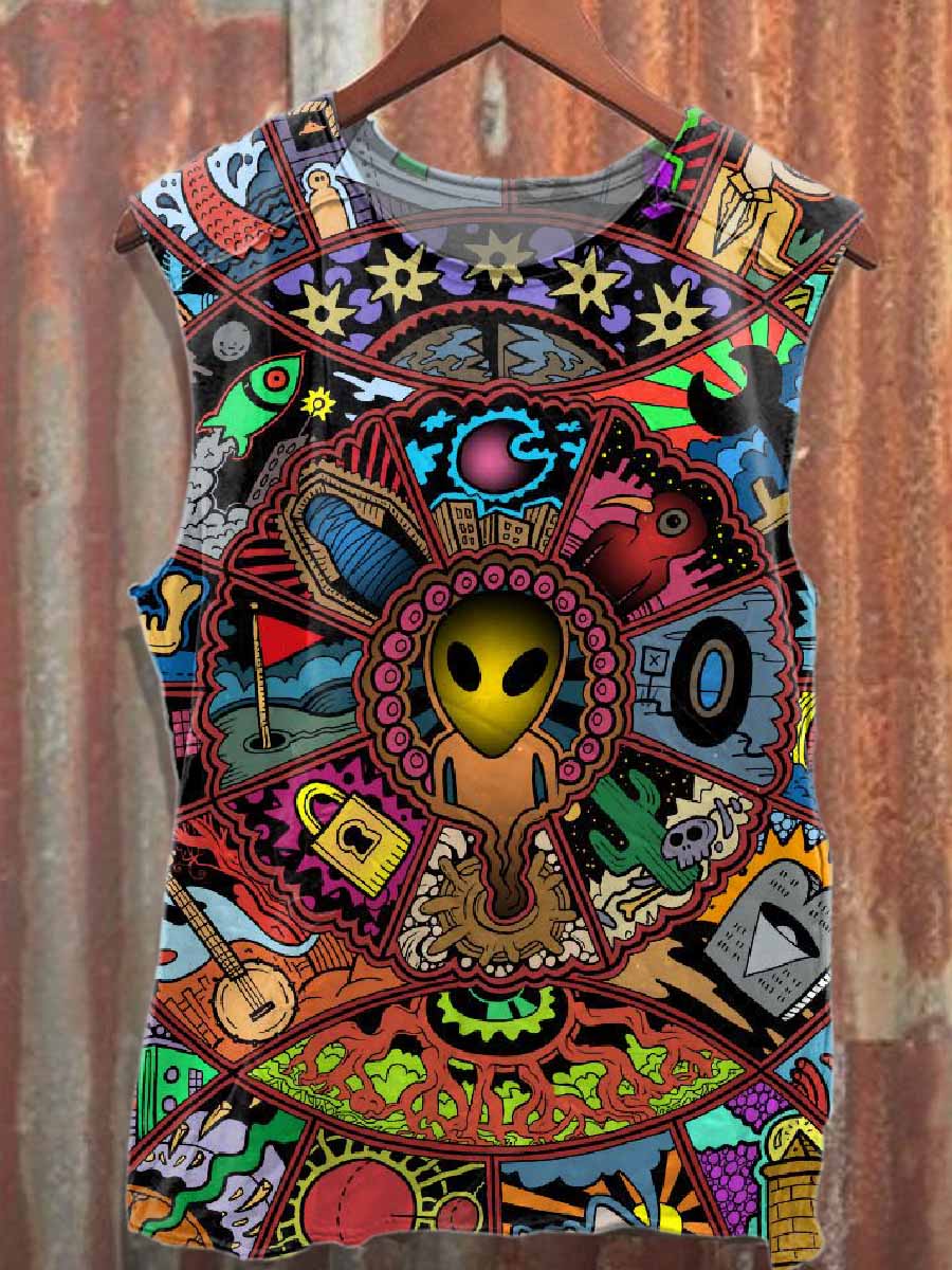 Retro Graffiti Print Casual Cotton Tank Top