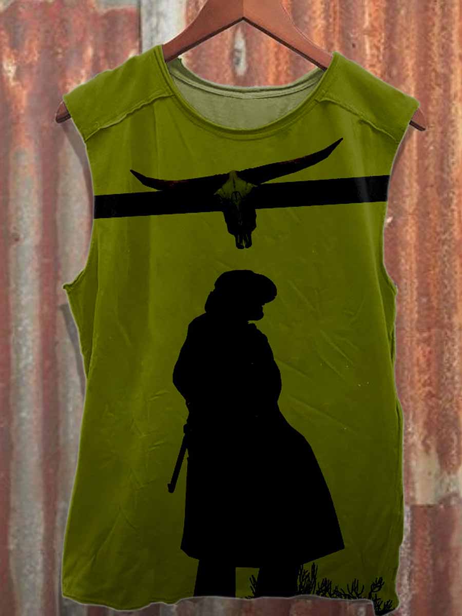 Vintage Western Print Casual Cotton Tank Top