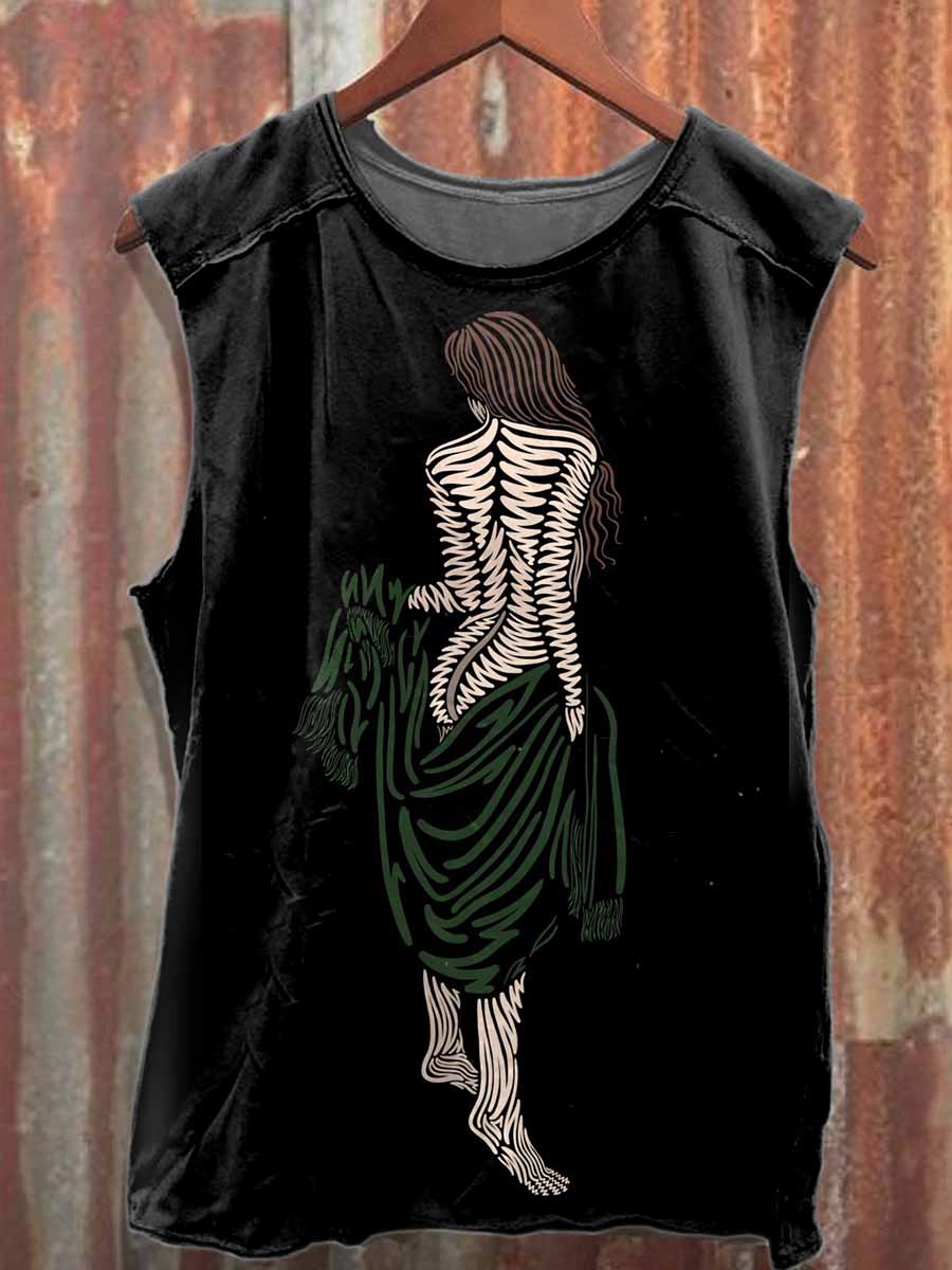 Retro Graffiti Print Casual Cotton Tank Top