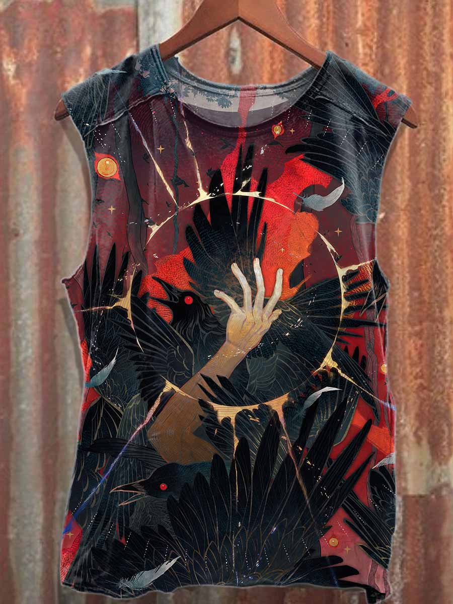 Retro Graffiti Print Casual Cotton Tank Top