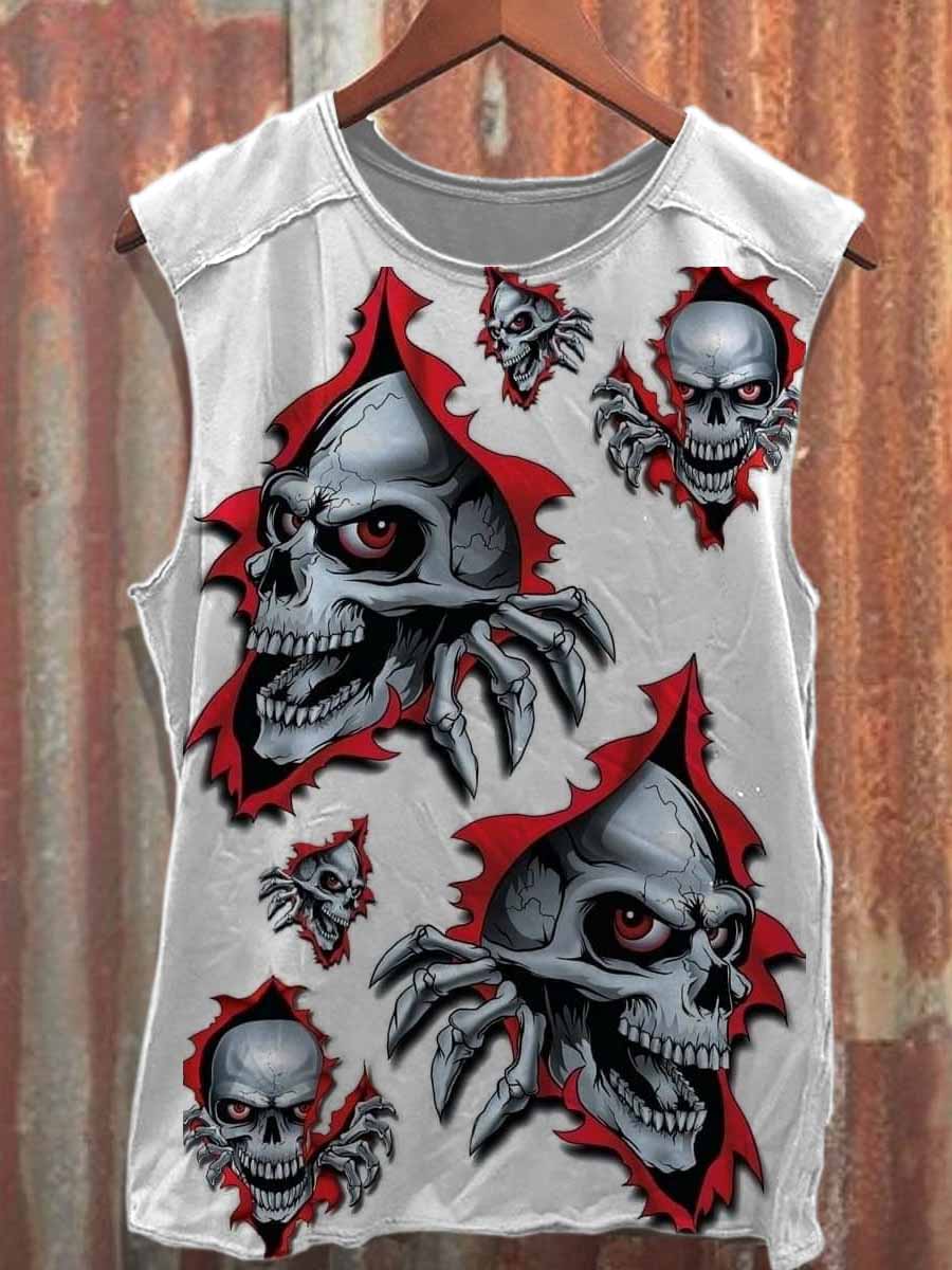 Retro Graffiti Skull Print Casual Cotton Tank Top