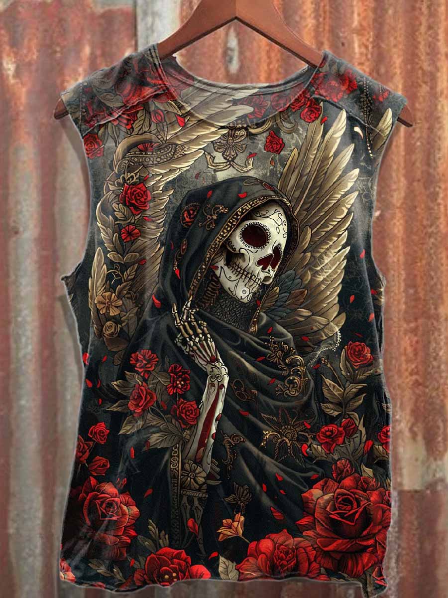 Retro Graffiti Skull Print Casual Cotton Tank Top