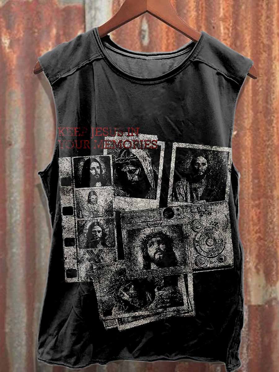 Dark Jesus Print Casual Cotton Tank Top