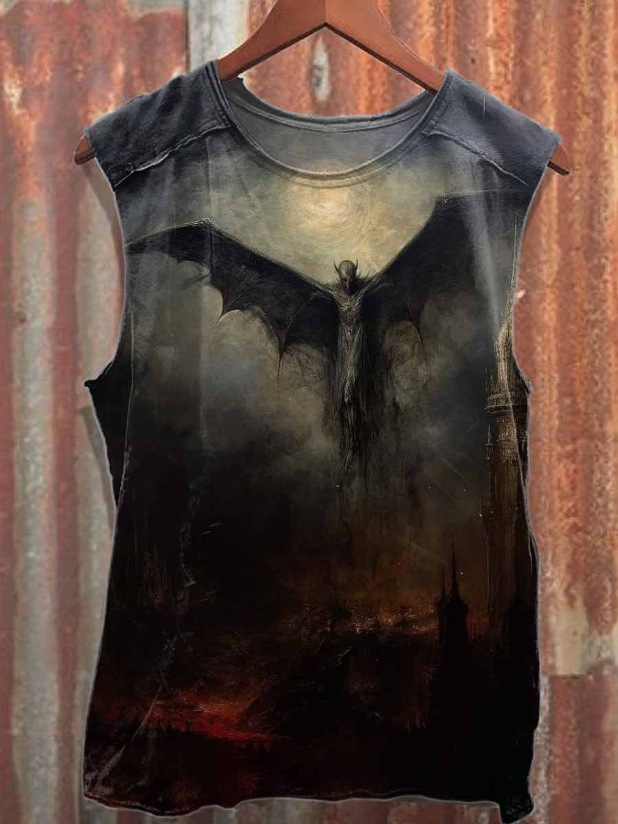 Dark Bat Printed Casual Cotton Tank Top