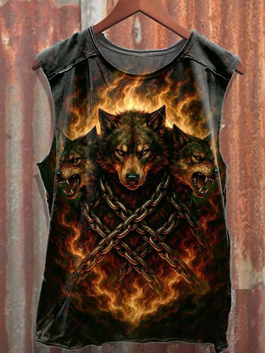 Dark Dog Print Cotton Tank Top