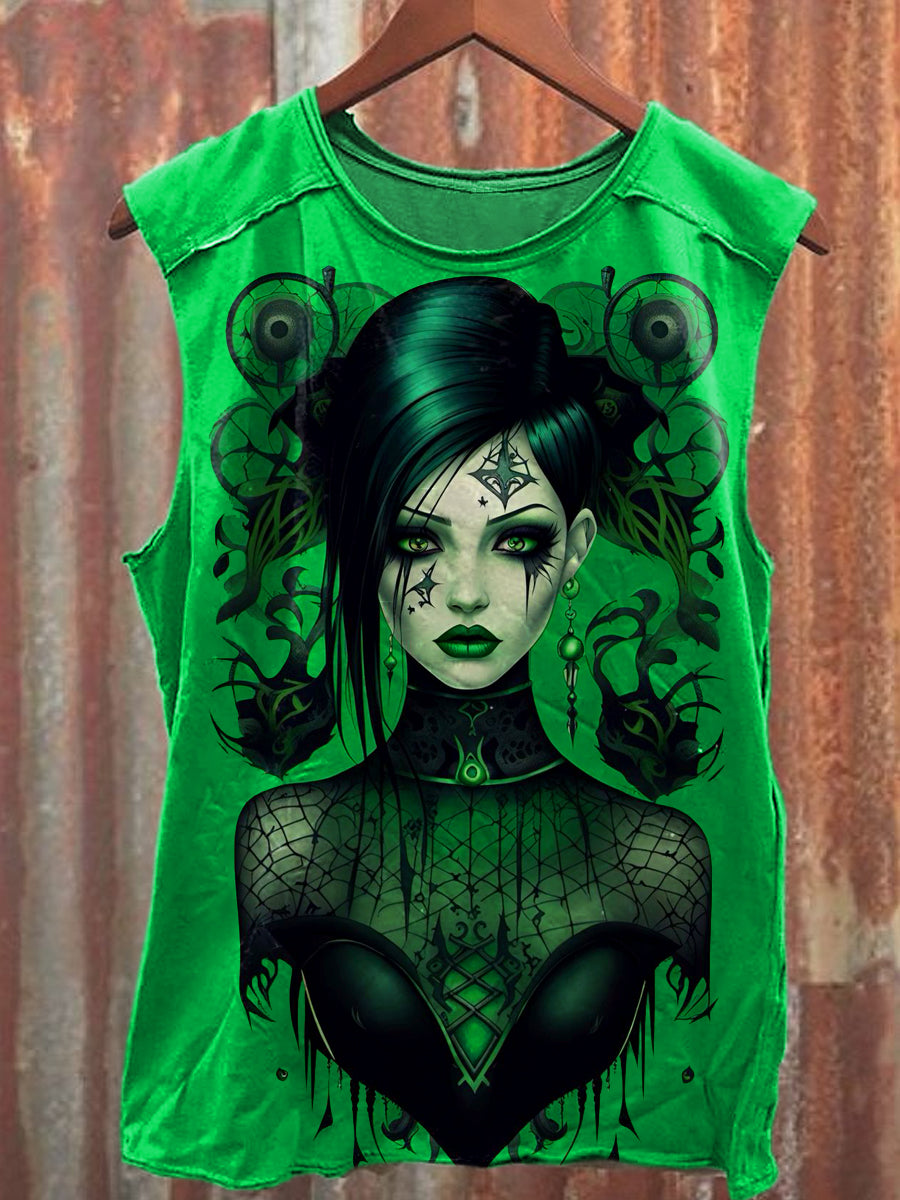 Men's Casual Halloween Witch Printed Tank Top