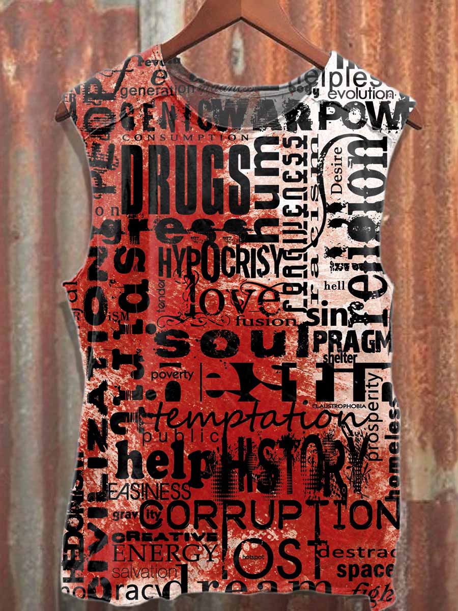 Retro Graffiti Art Print Casual Loose Tank Top