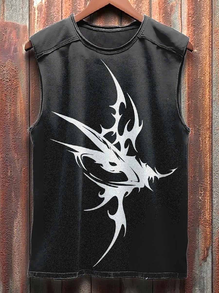 Retro Handprint Graffiti Printed Casual Cotton Tank Top