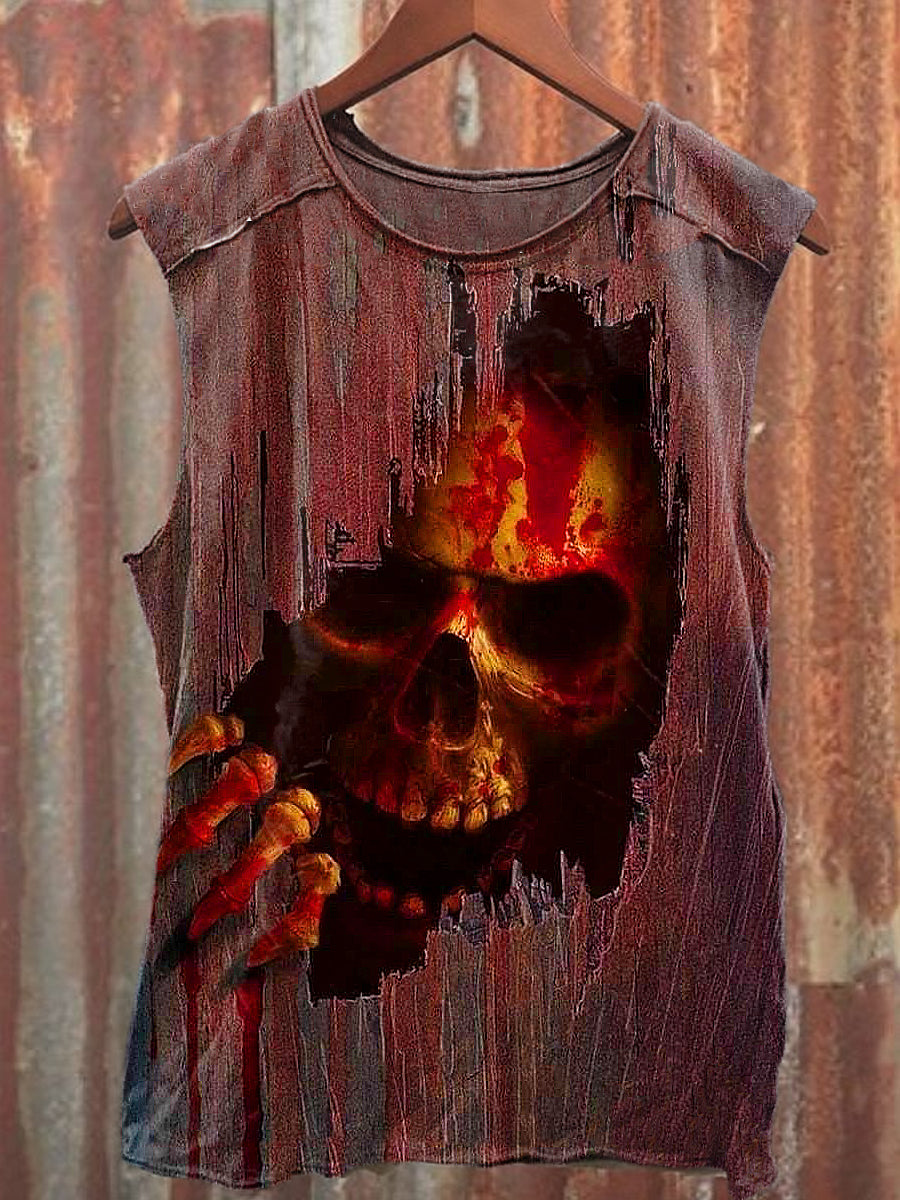 Men's Casual Halloween Gothic Blood Skull Printed Tank Top