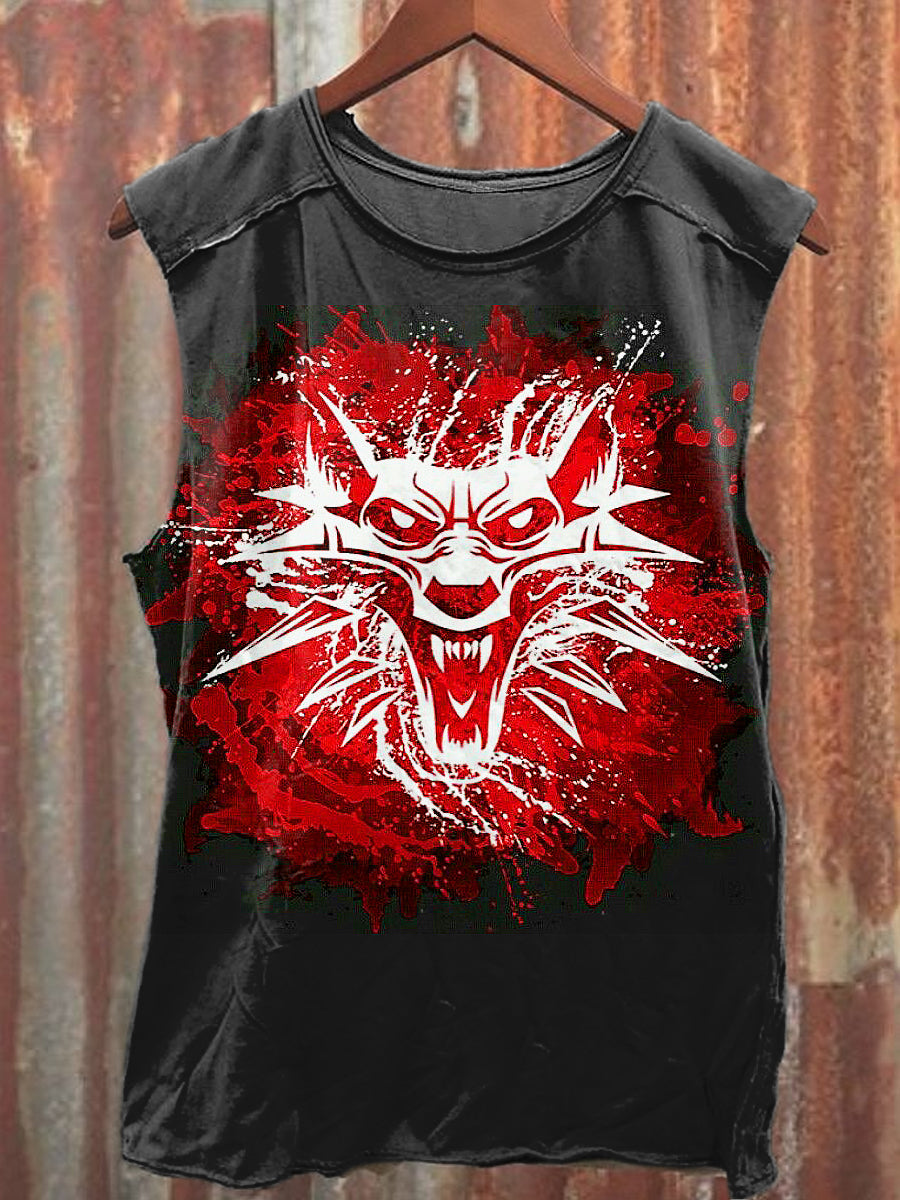 Men's Casual Dragon Halloween Gothic Blood Printed Tank Top