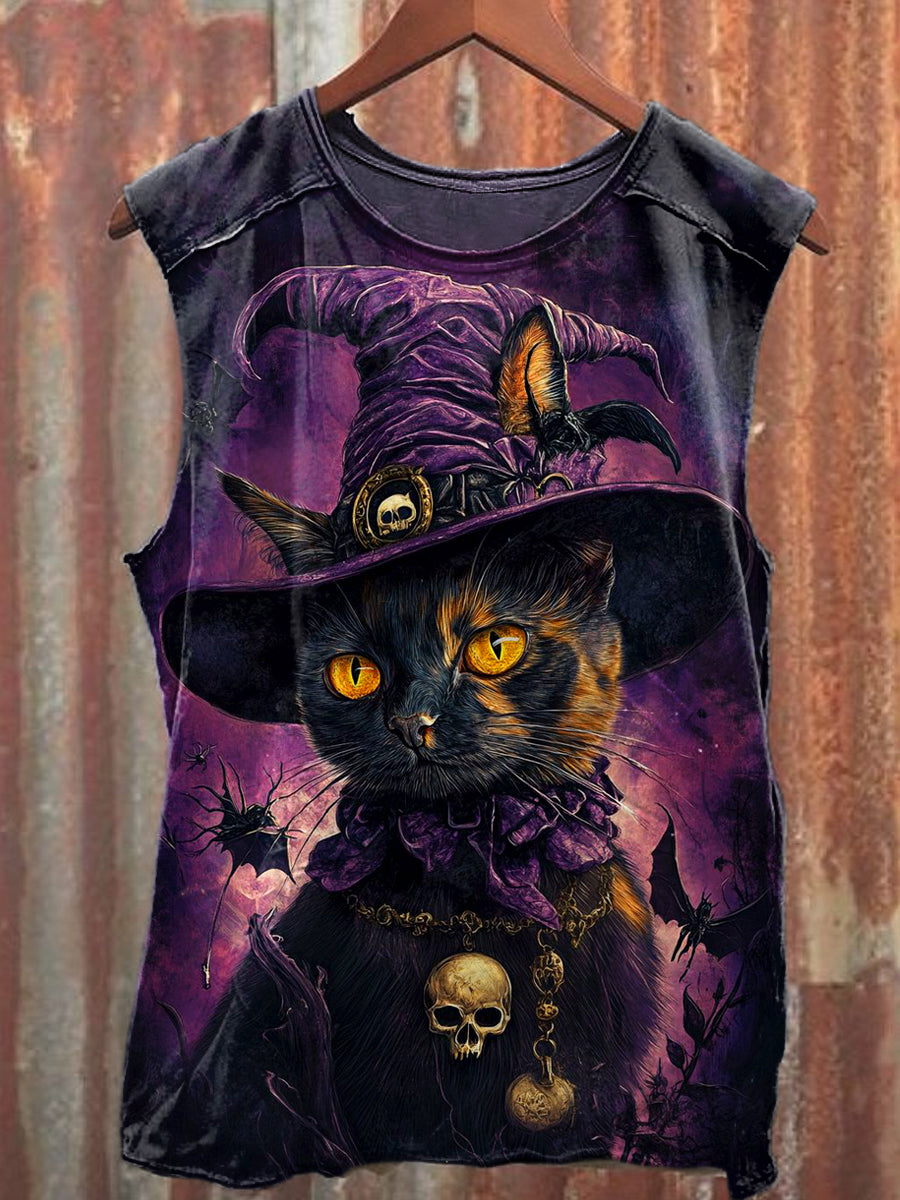 Men's Casual Halloween Cute Cat Printed Tank Top