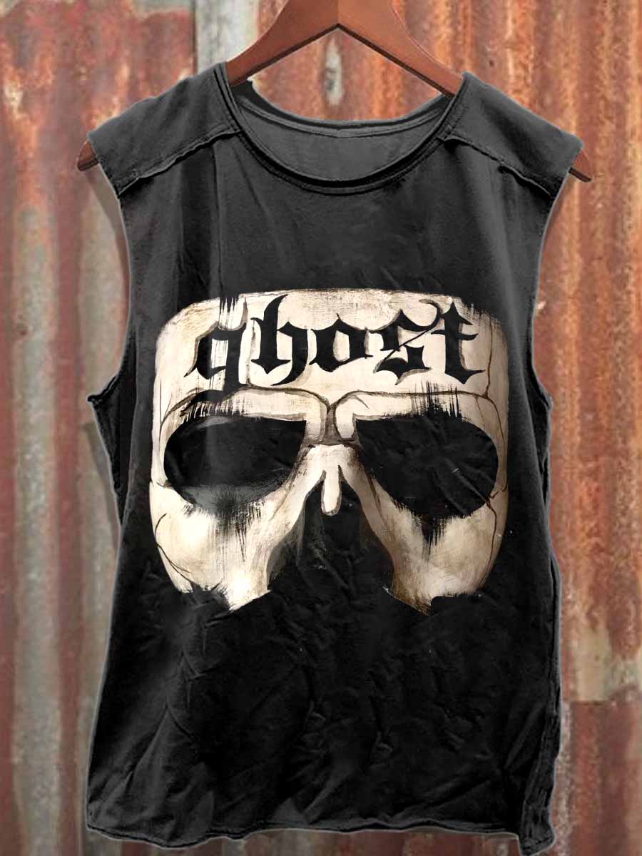 Retro Graffiti Mask Printed Casual Cotton Tank Top