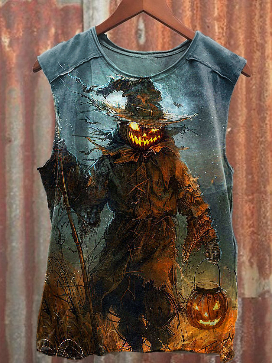Men's Casual Halloween Pumpkin Man Printed Tank Top