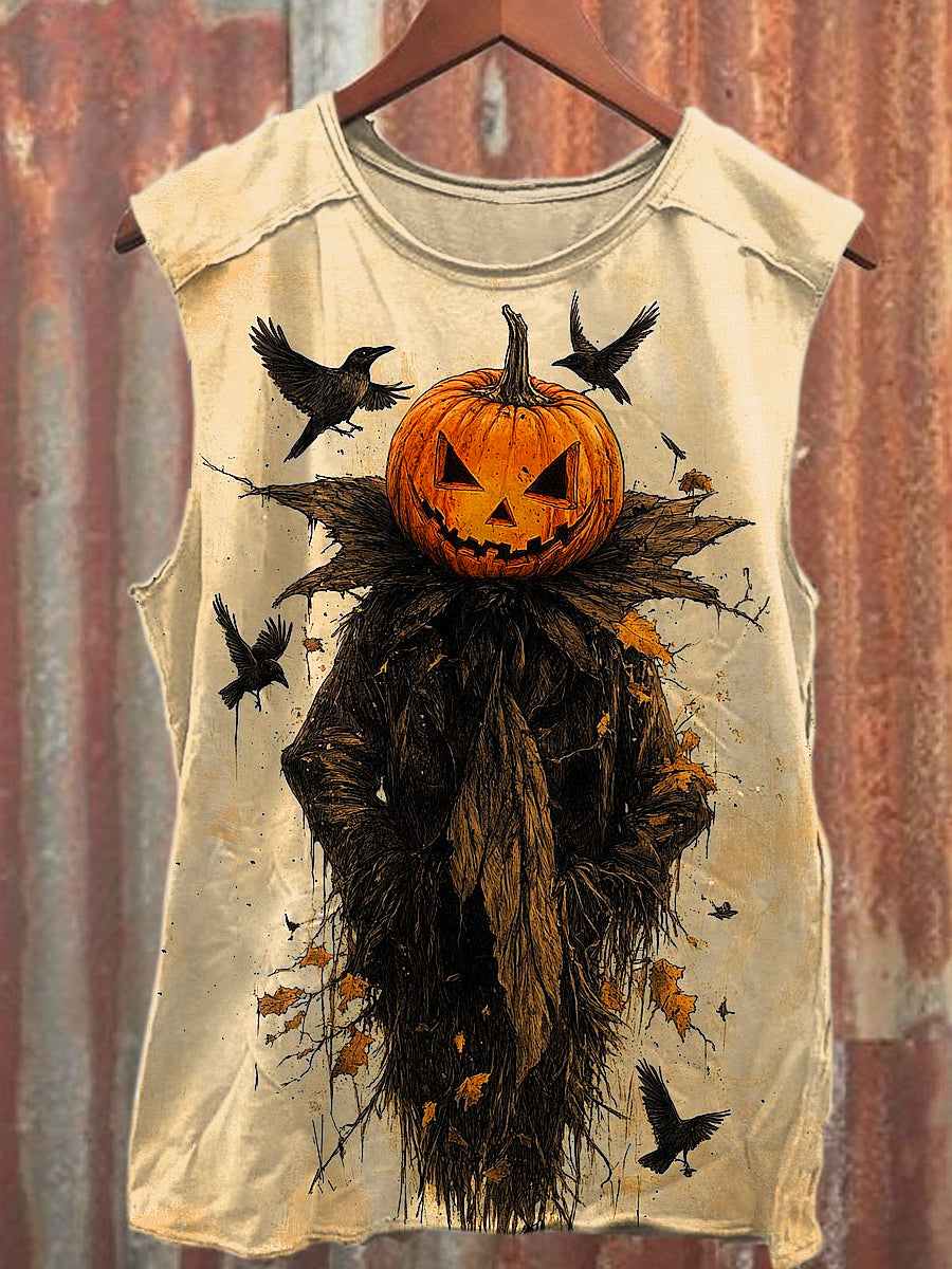 Men's Casual Halloween Pumpkin Man Printed Tank Top