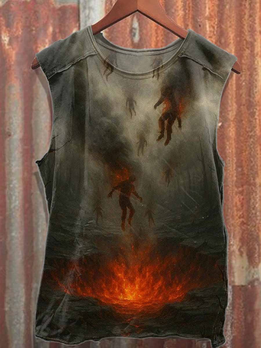 Retro Graffiti Print Casual Cotton Tank Top