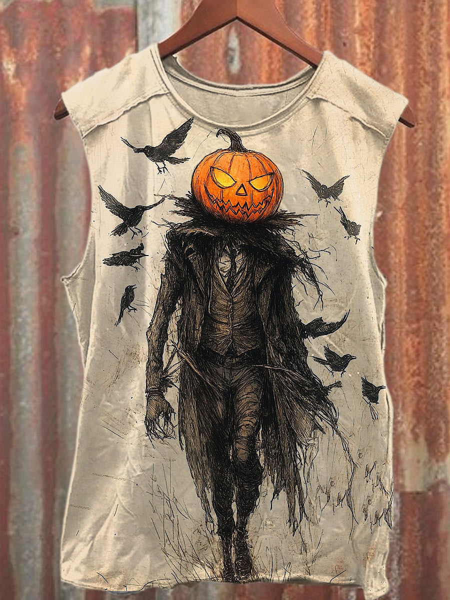 Men's Casual Halloween Pumpkin Man Printed Tank Top