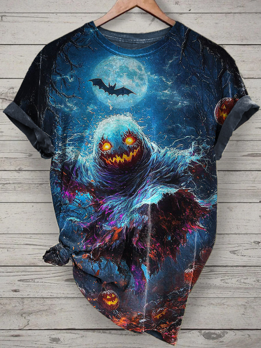 Unisex Halloween Cute Ghost Printed Vintage Fashion Loose Short Sleeve T-Shirt