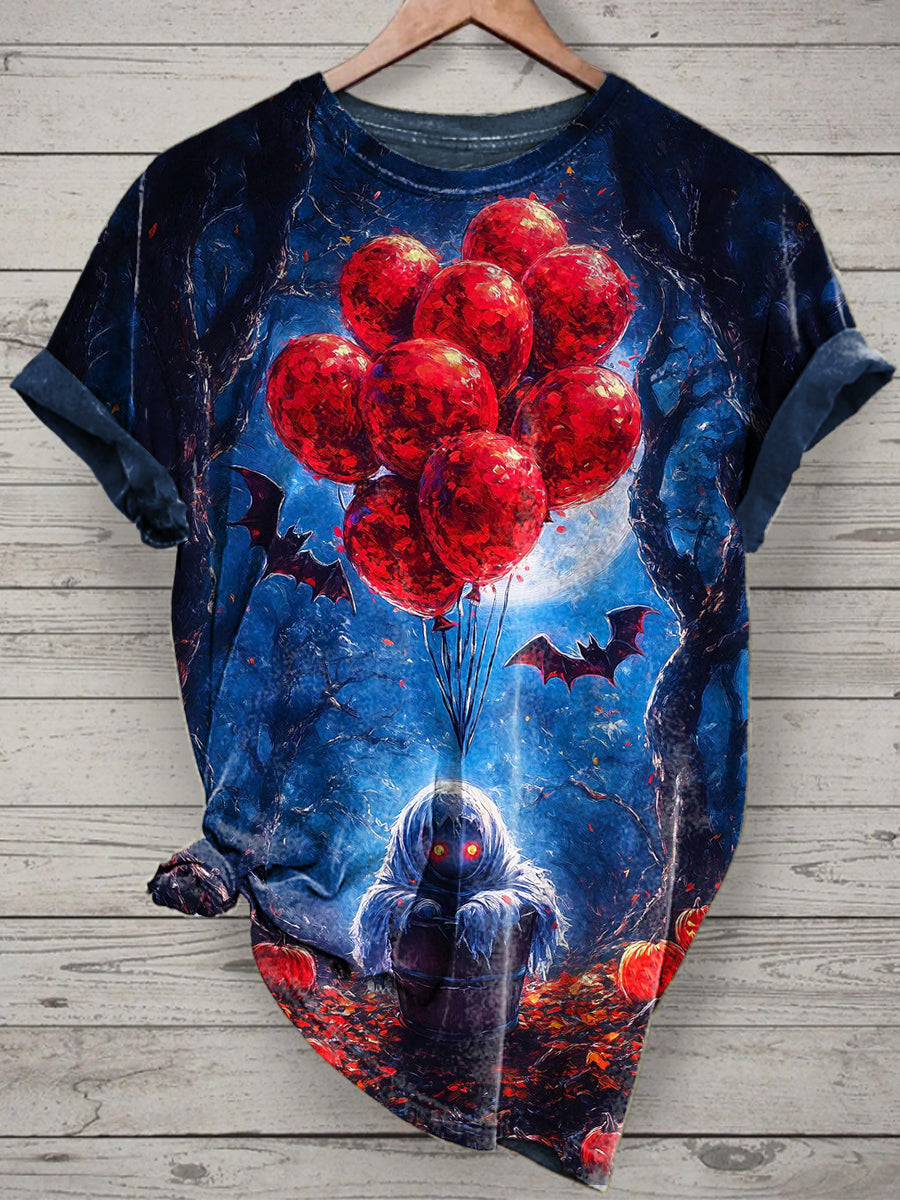 Unisex Halloween Cute Ghost Printed Vintage Fashion Loose Short Sleeve T-Shirt