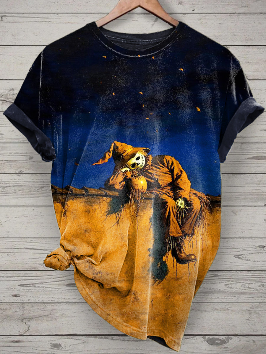 Unisex Halloween Scarecrow Printed Vintage Fashion Loose Short Sleeve T-Shirt