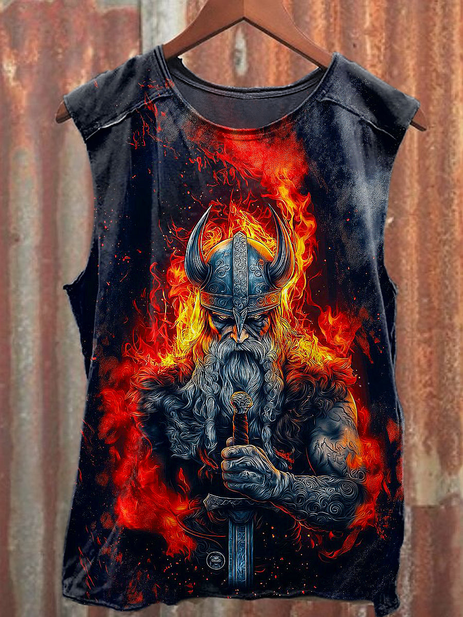 Men's Casual Flame Vikings Printed Tank Top