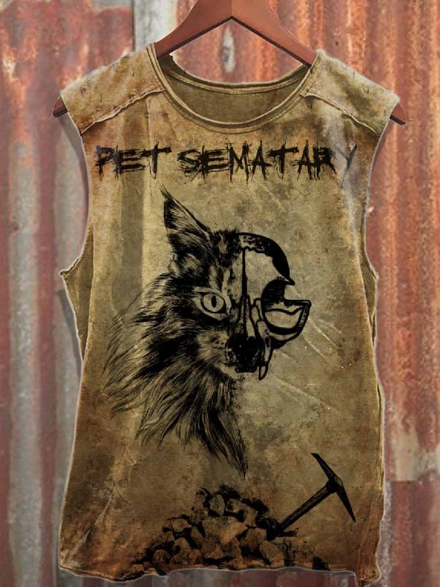 Men's Retro Horror Pet Cemetery Casual Loose Cotton Tank Top