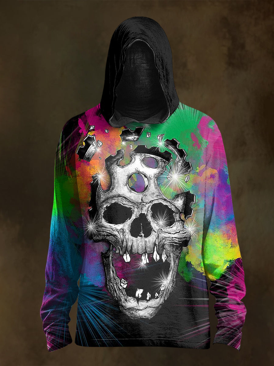 Unisex Colored Skull Print Casual Hooded Sweatshirt