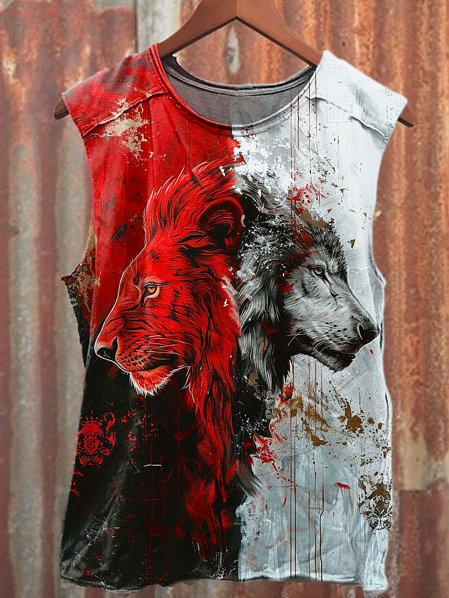 Men's Casual Lion And Wolf Printed Tank Top