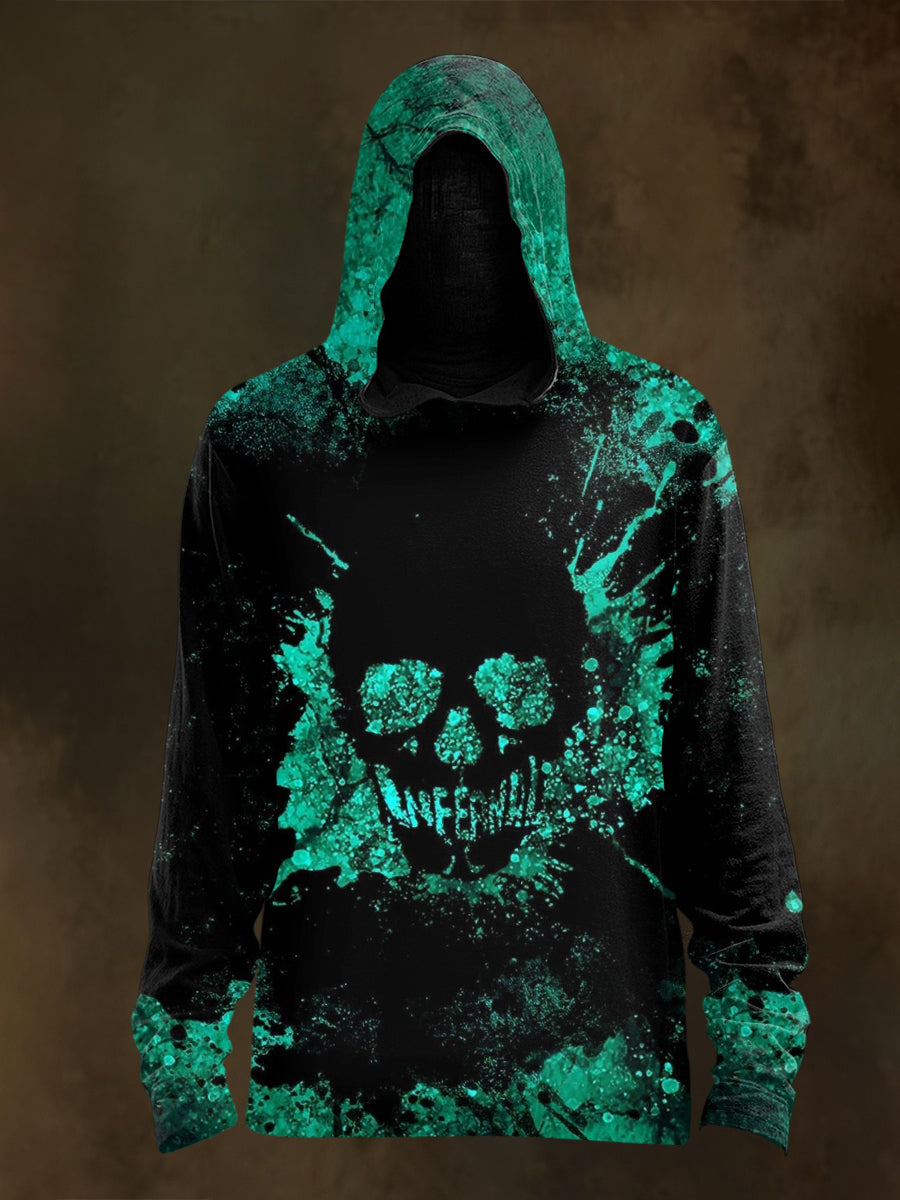Unisex Ink Ejection Skull Print Casual Hooded Sweatshirt