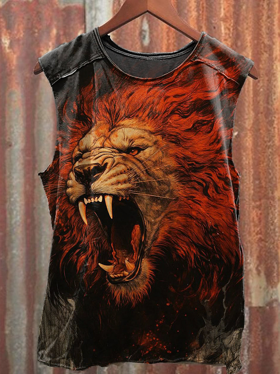 Men's Casual Lion Printed Tank Top