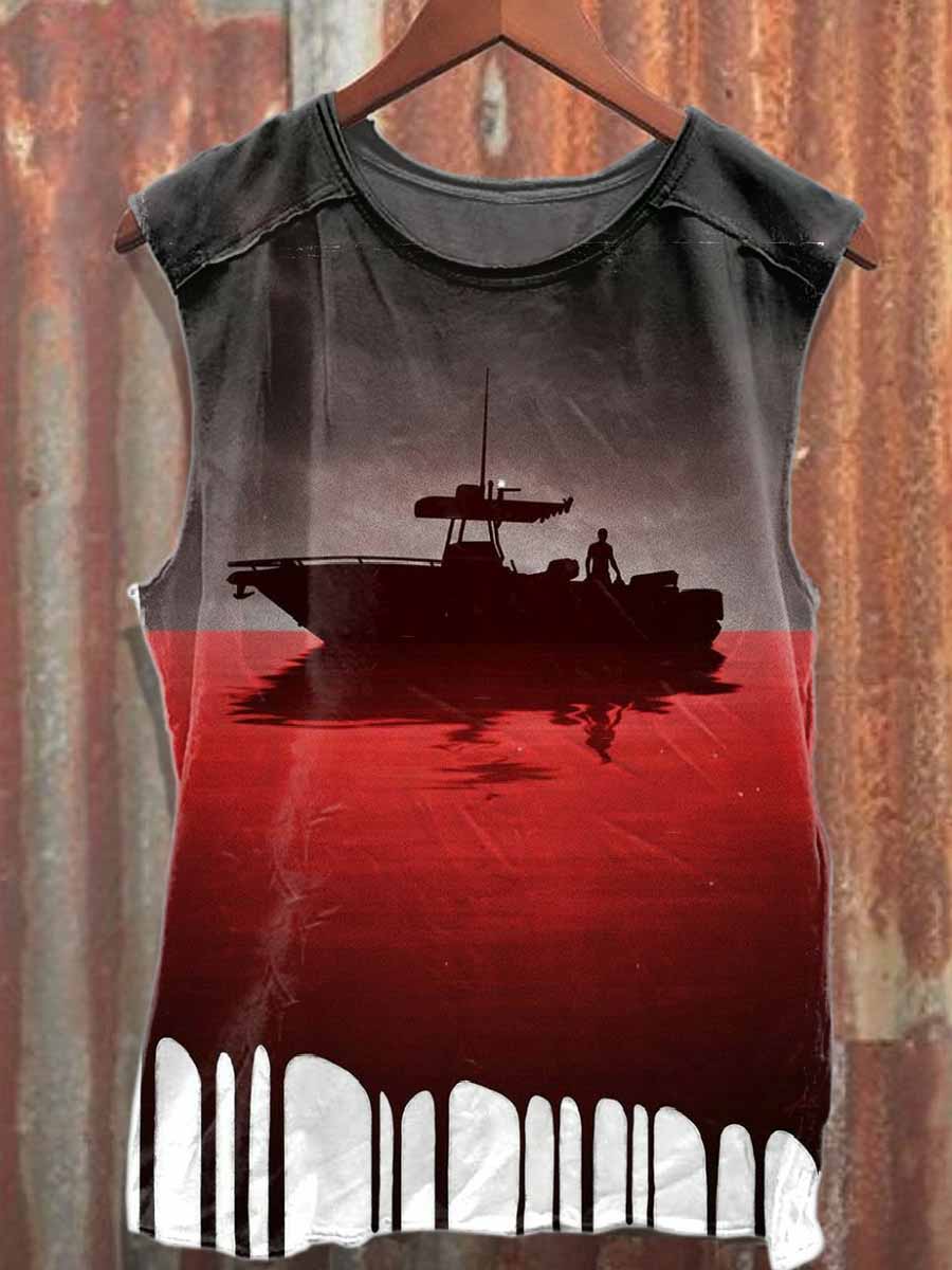 Halloween Horror Ship Print Casual Cotton Tank Top