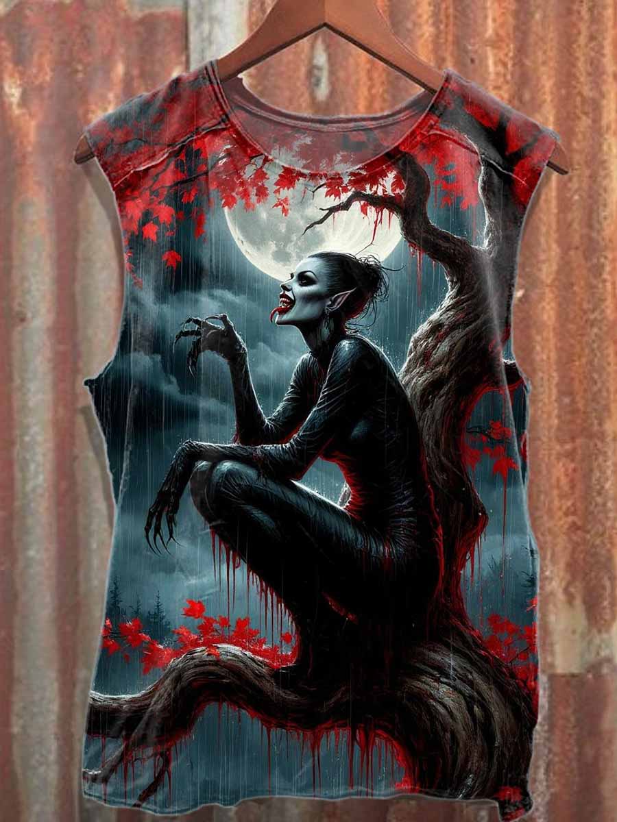 Halloween Horror Vampire Print Casual Cotton Tank Top